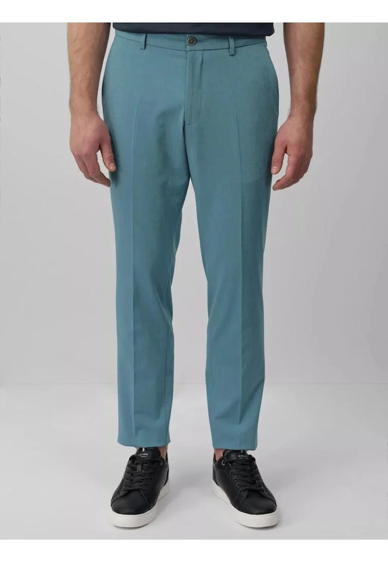 Pantaloni costum barbati, cu talie medie si croiala Slim fit, Albastru