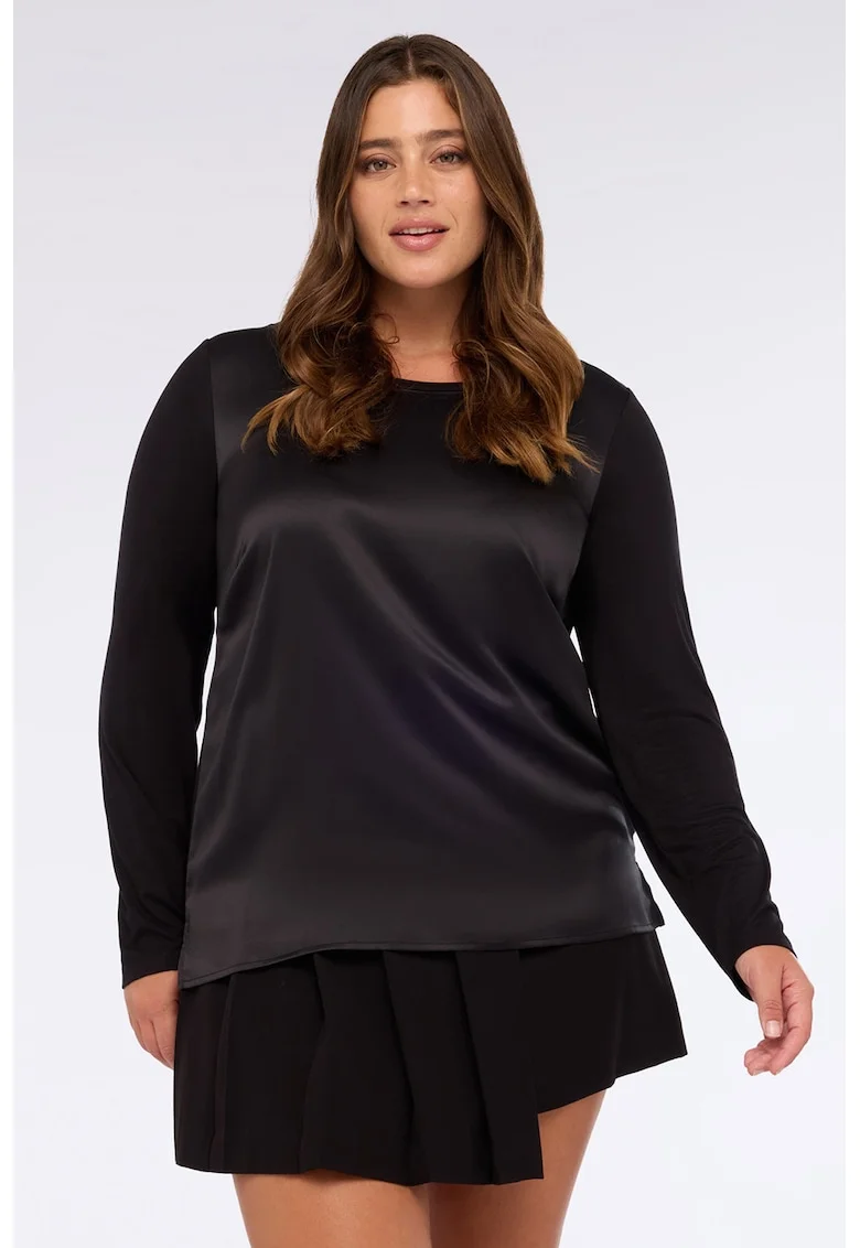 Bluza uni cu aspect de satin, Negru