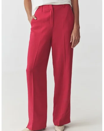 Pantaloni drepti din amestec de in, Roz zmeuriu