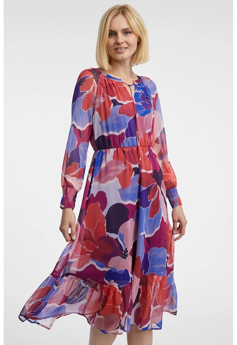 Rochie din sifon cu imprimeu, Multicolor