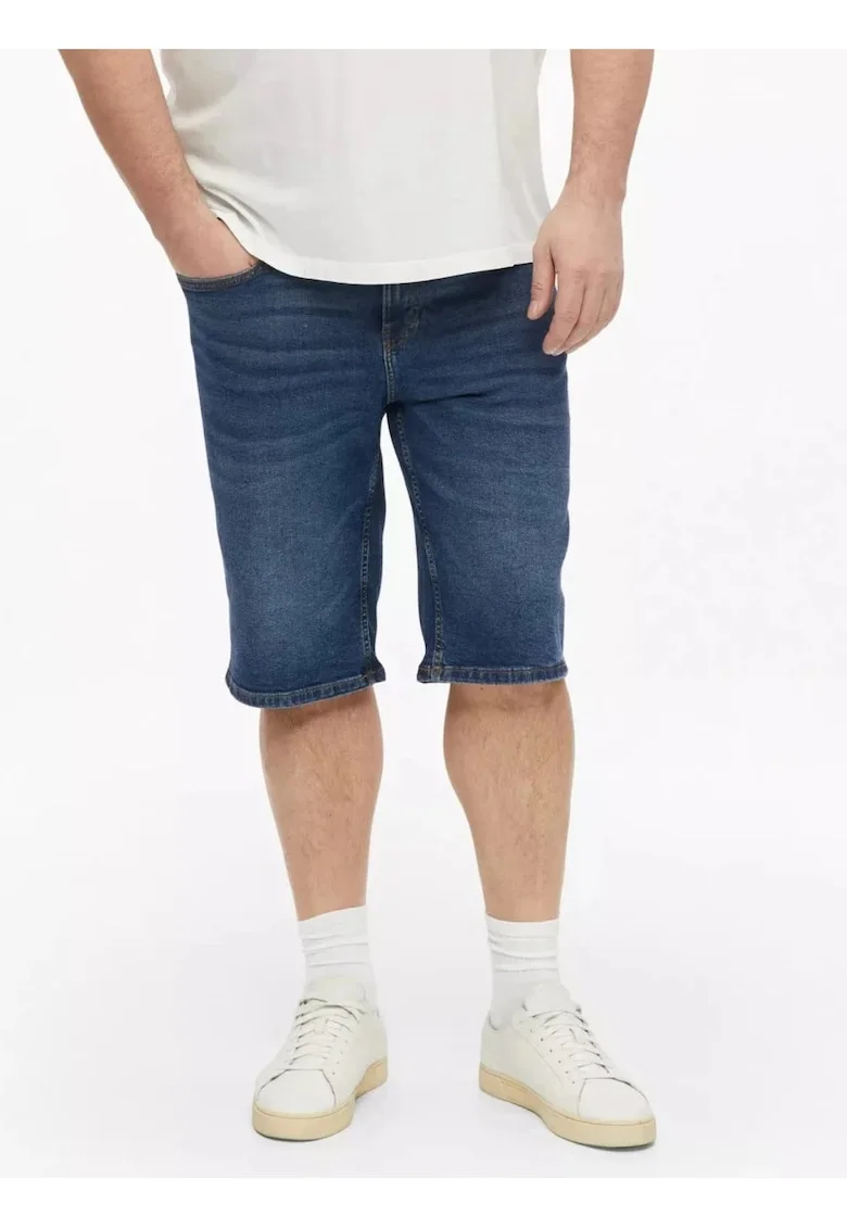 Big Sizes Pantaloni scurti de blug, barbati big sizes, Casby cu croiala Relaxed fit, Albastru inchis