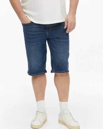 Big Sizes Pantaloni scurti de blug, barbati big sizes, Casby cu croiala Relaxed fit, Albastru inchis