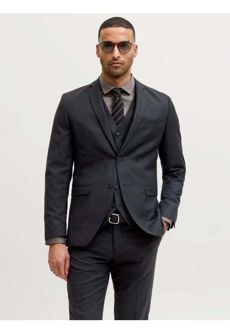 Sacou barbati, din amestec de lana, Super Slim, JPRSOLARIS Premium, Negru