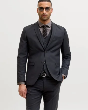 Sacou barbati, din amestec de lana, Super Slim, JPRSOLARIS Premium, Negru