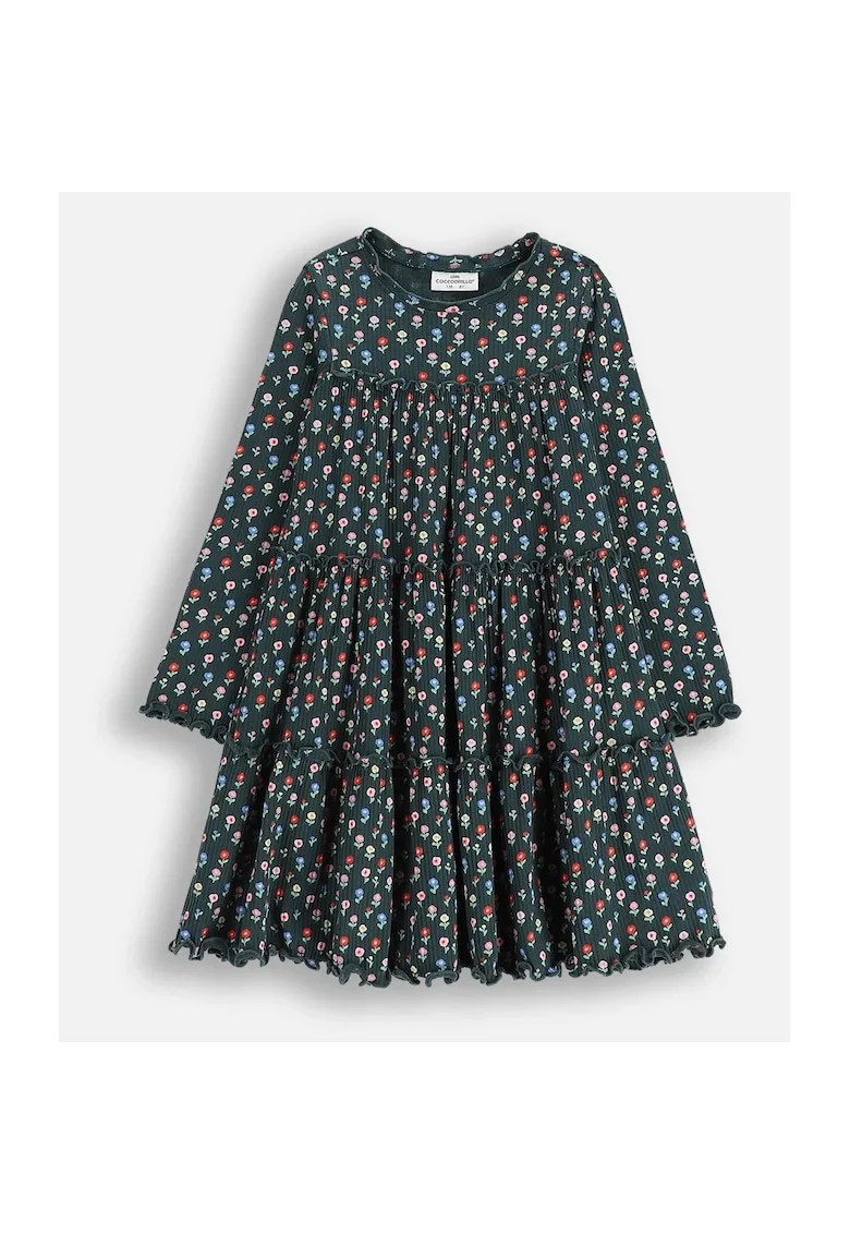 Rochie  verde, imprimeu floral, maneca lunga, marime 98