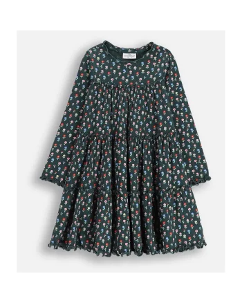 Rochie  verde, imprimeu floral, maneca lunga, marime 98