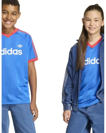 Tricou cu imprimeu logo si decolteu in V, Alb/Coral/Albastru