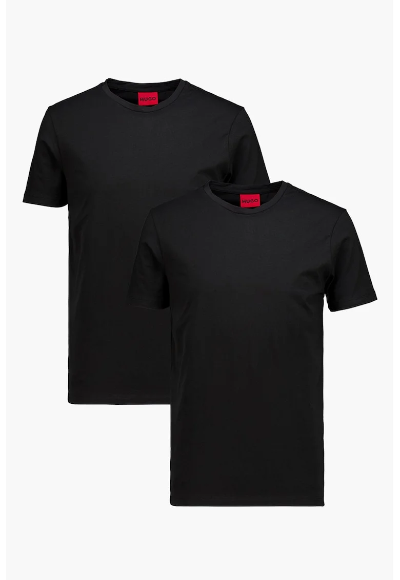 Tricou cu decolteu rotund si logo pe spate, Negru