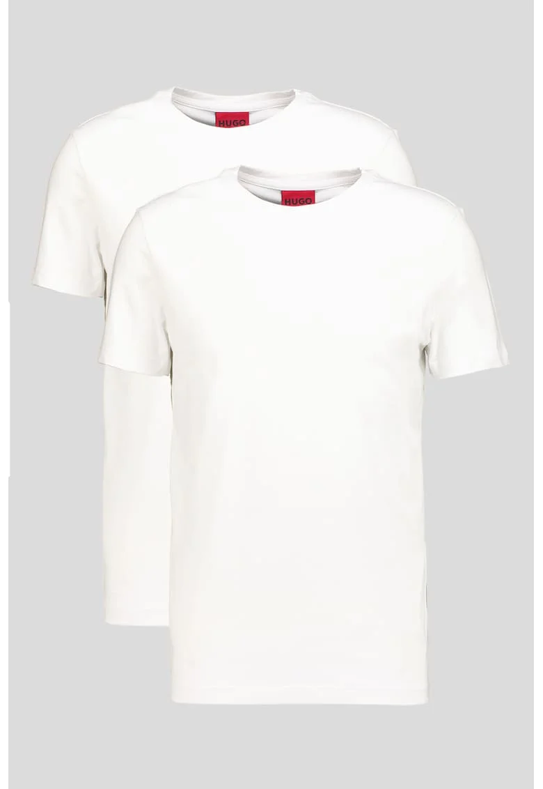Tricou cu decolteu rotund si logo pe spate, Alb
