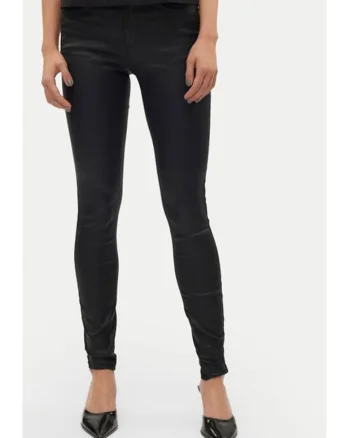 Pantaloni din imitatie de piele Flash 10314591 Negru Skinny Fit, Piele ecologica