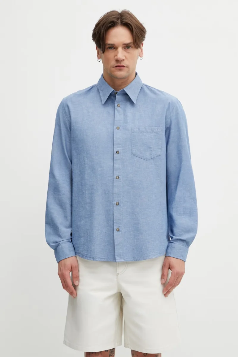 A.P.C. cămașă bărbătească cu bumbac și in