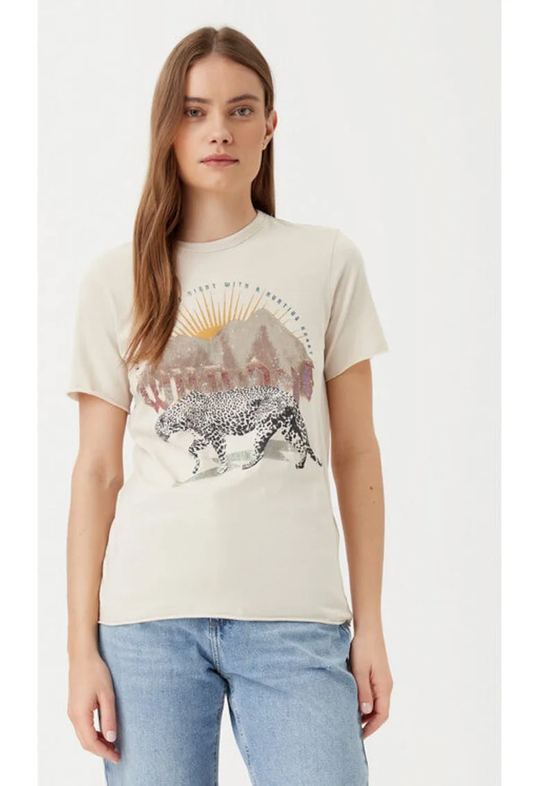 Tricou dama,  304791284, Bumbac organic, Bej, Bej
