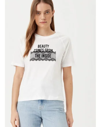 Tricou dama,  304807091, Bumbac, Alb, Alb
