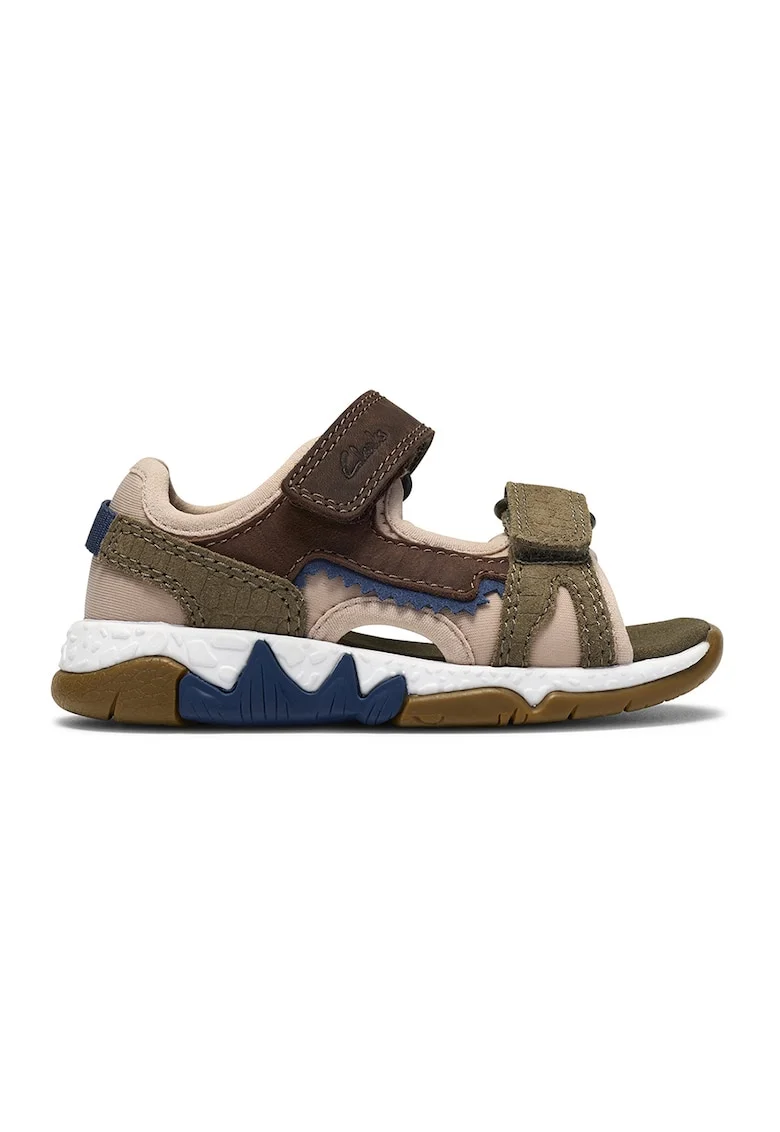 Sandale de piele intoarsa cu velcro Spineyspirit-T, Maro inchis/Maro camel/Kaki inchis