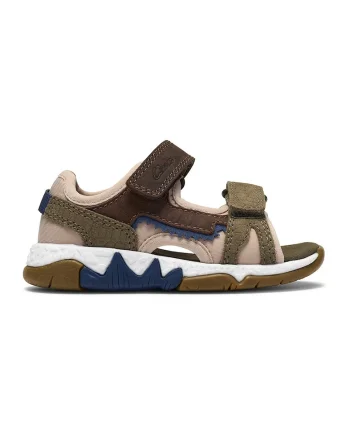 Sandale de piele intoarsa cu velcro Spineyspirit-T, Maro inchis/Maro camel/Kaki inchis
