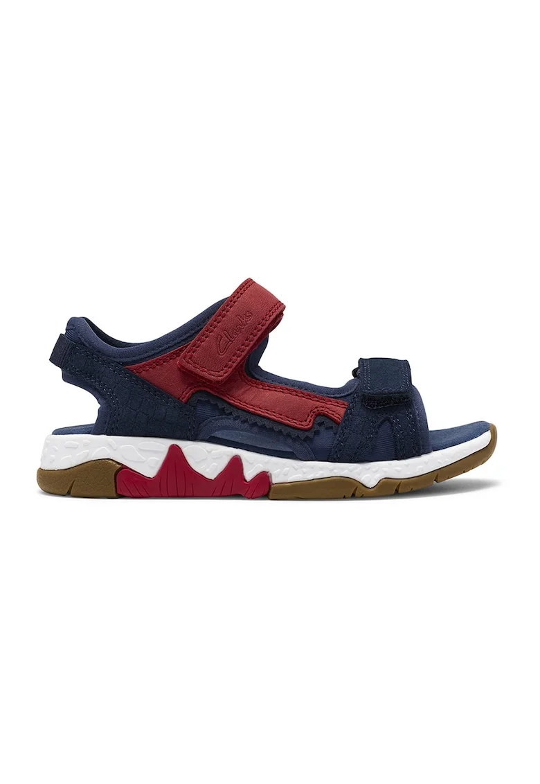 Sandale de piele intoarsa Spineyspirit-T cu velcro, Rosu inchis/Bleumarin