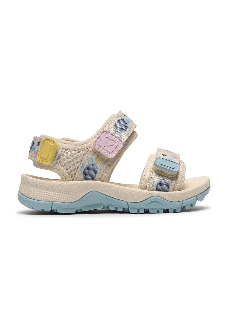 Sandale cu model si velcro, Albastru pastel/Galben/Lila/Crem