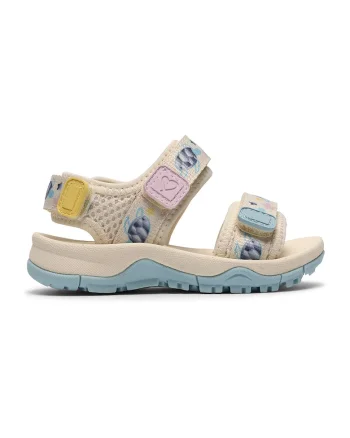 Sandale cu model si velcro, Albastru pastel/Galben/Lila/Crem