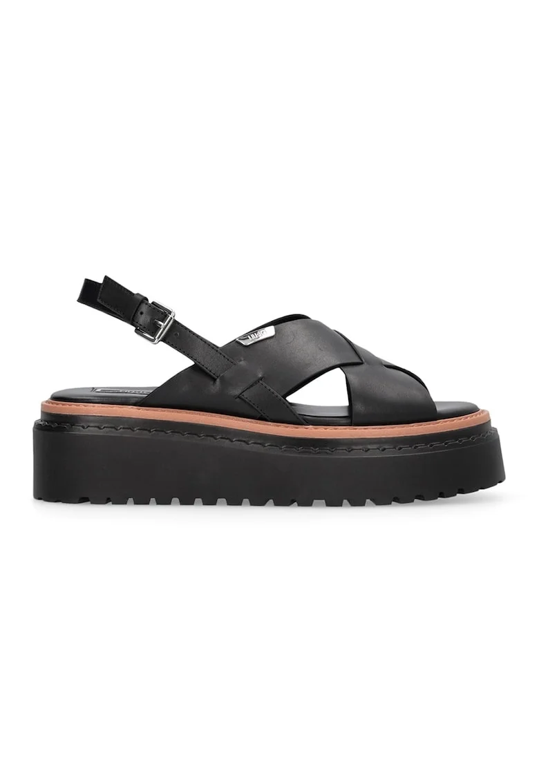Sandale wedge de piele Bessie, Negru/Caramel