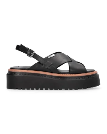 Sandale wedge de piele Bessie, Negru/Caramel