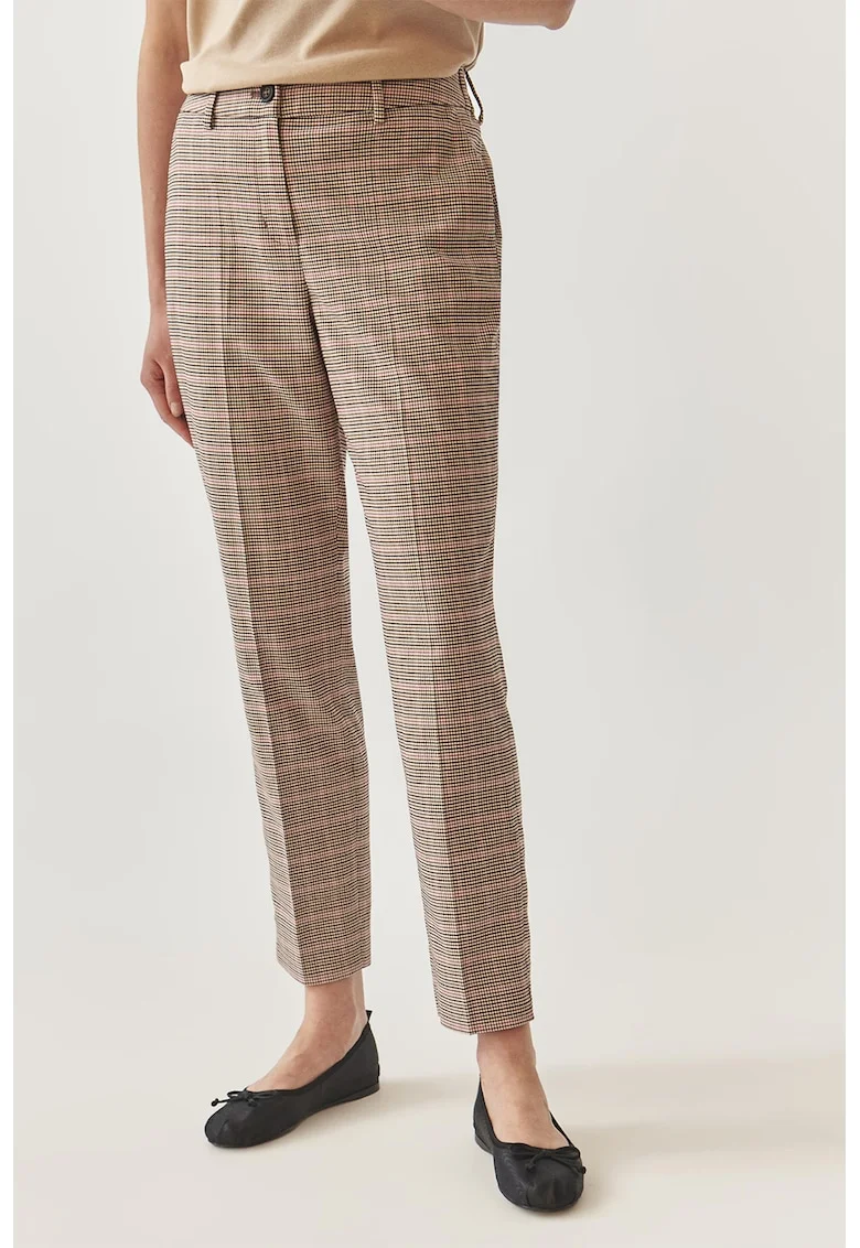 Pantaloni crop cu model in carouri, Negru/Maro deschis/Violet tyrian