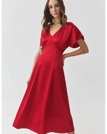 Rochie din satin cu croiala empire, Rosu