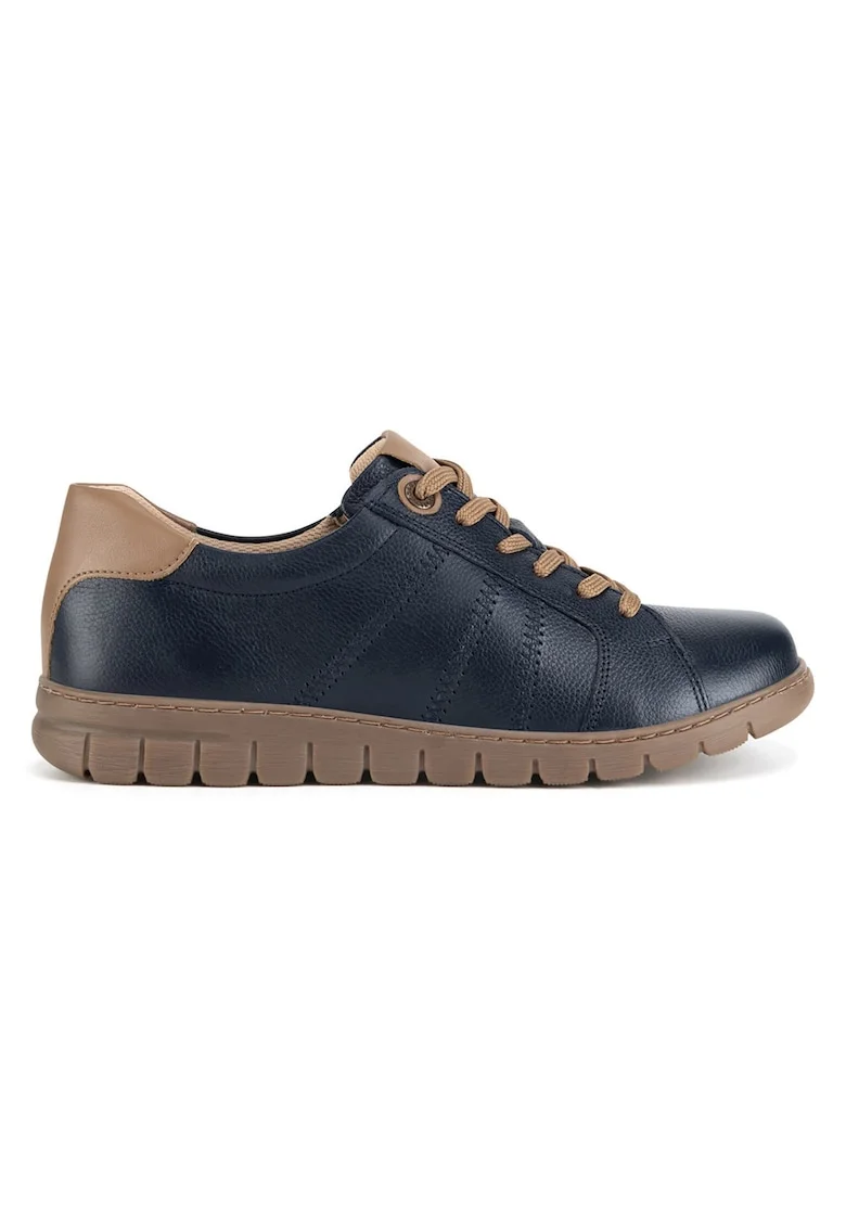 Pantofi dama,  piele naturala, bleumarin, inchidere cu fermoar,