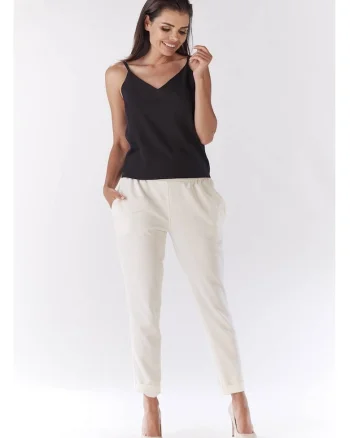 Top Lejer De Dama Cu Bretele,  Negru, Imprimeu Decorativ, Material Premium Din Poliester Si Elastan, Croiala Confortabila De Vara Cu Un Decolteu Elegant In Forma De V, Tinuta Versatila Usor De Asortat, Haine Casual De Lux, Negru