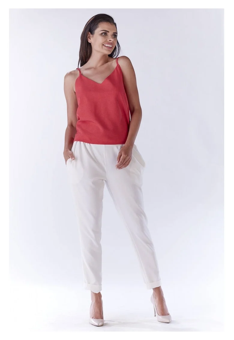Top Casual De Dama Cu Bretele,  Roz Fucsia, Imprimeu Decorativ, Material Premium Croiala Confortabila Vara Cu Un Decolteu Elegant In Forma De V, Tinuta Versatila Usor De Asortat, Haine De Lux, Fucsia
