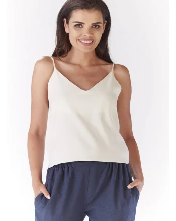 Top Casual De Dama Cu Bretele,  Imprimeu Decorativ, Material Prdwqfwqemium Croiala Confortabila Vara Cu Un Decolteu Elegant In Forma De V, Tinuta Versatila Usor De Asortat, Haine De Lux, Alb