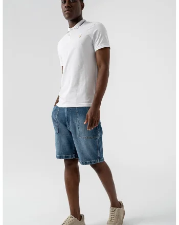 Tricou polo din amestec de bumbac, Gri deschis/Negru stins/Alb optic