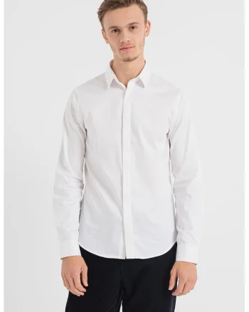 Camasa slim fit cu aspect satinat, Alb