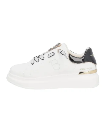 Pantofi sport din piele si piele ecologica, Alb/Negru