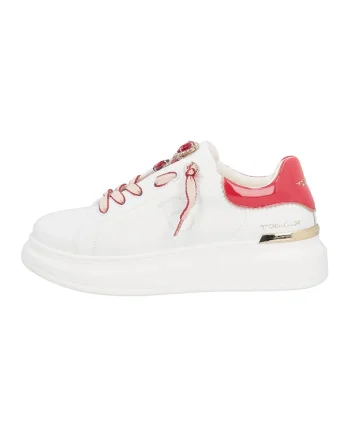 Pantofi sport din piele si piele ecologica, Rosu/Alb