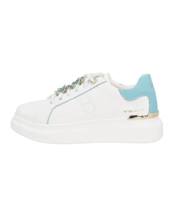 Pantofi sport din piele si piele ecologica, Alb/Albastru azur
