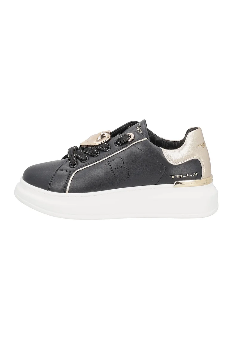 Pantofi sport din piele si piele ecologica, Auriu/Negru