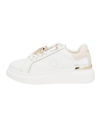 Pantofi sport din piele si piele ecologica, Alb/Auriu/Crem