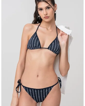 Costum de baie din doua piese cu imprimeu, Bleumarin