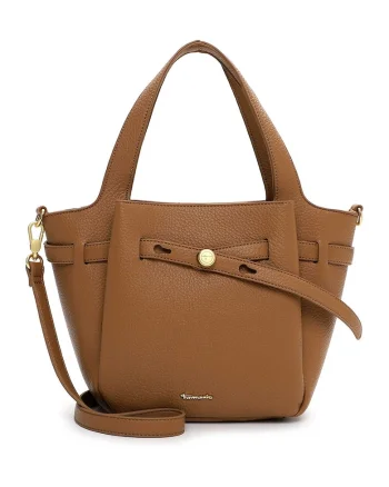 Geanta tote de piele ecologica cu bareta detasabila, Caramel