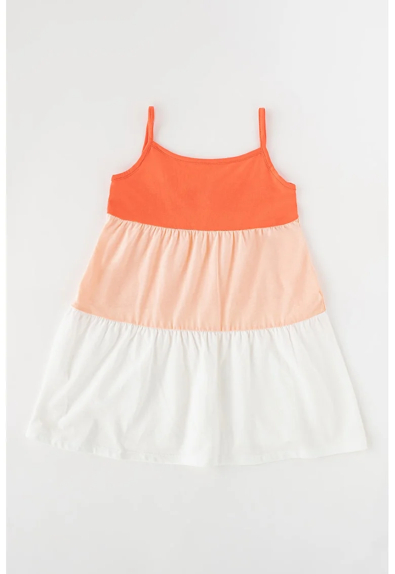 Rochie de plaja cu model colorblock, Alb/Coral/Piersica
