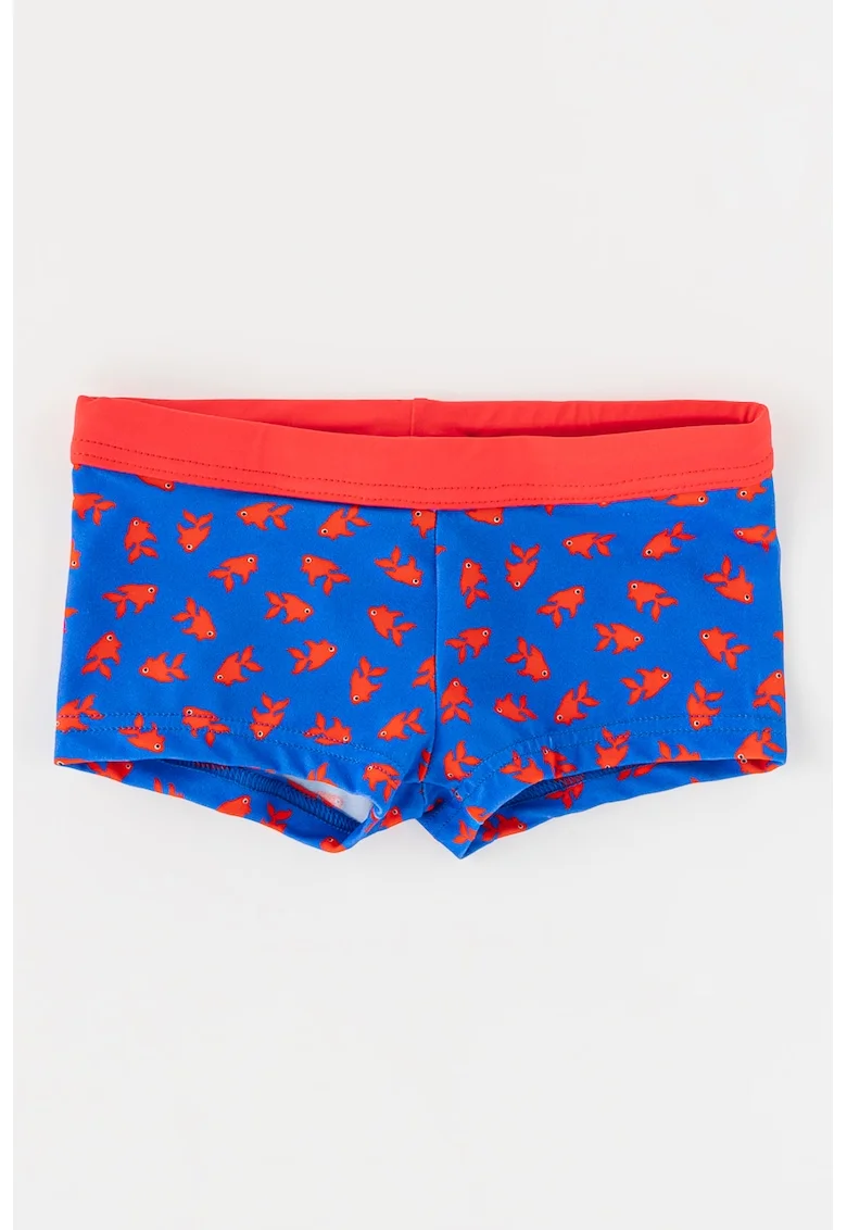 Pantaloni scurti de baie cu model cu pesti, Rosu/Albastru indigo