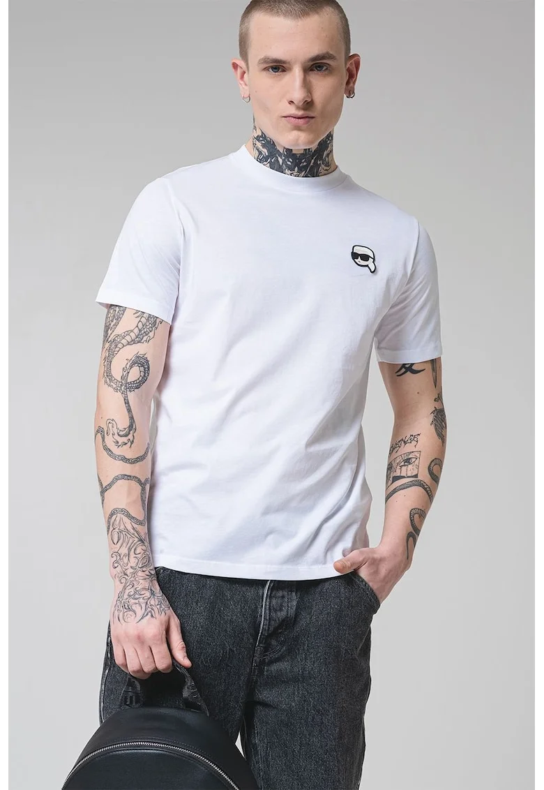 Tricou din bumbac cu logo aplicat, Alb