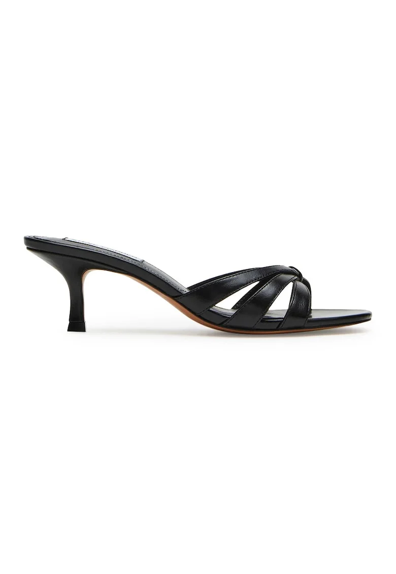 Papuci din piele cu toc kitten, Negru