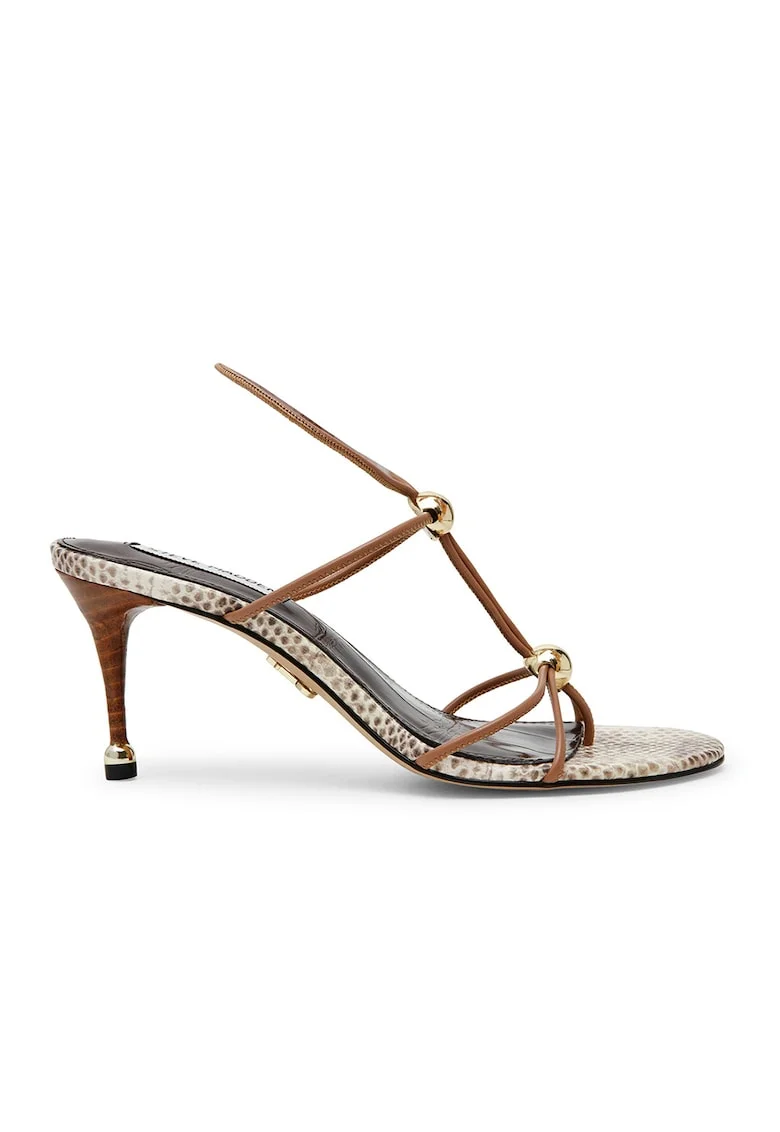Sandale de piele ecologica cu barete multiple Ramos, Auriu, Maro cognac,