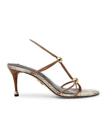Sandale de piele ecologica cu barete multiple Ramos, Auriu, Maro cognac,