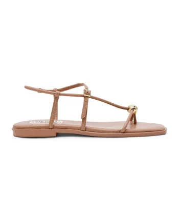 Sandale de piele ecologica cu barete multiple si talpa plata, Maro scortisoara,