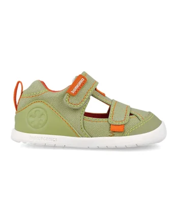 Sandale din material textil cu insertie din piele ecologica, Portocaliu mandarina/Verde masliniu/Alb optic