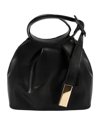 Geanta dama  neagra, 22x18,5x10cm, cu manere si detalii metalice aurii, din piele ecologica, cu sac de depozitare.