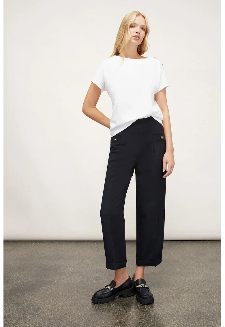 Pantaloni crop eleganti cu croiala dreapta, Negru stins