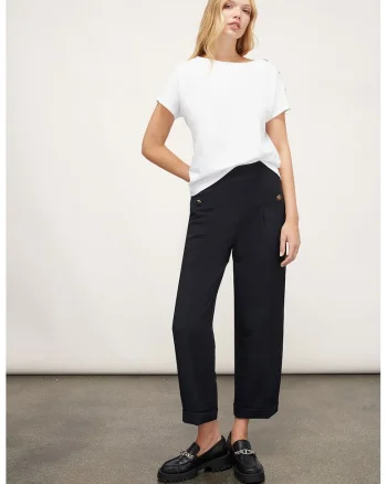 Pantaloni crop eleganti cu croiala dreapta, Negru stins